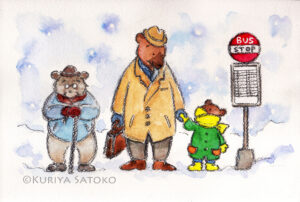 Kuriya Satoko illustration 栗谷さと子　イラスト「バスがきた」挿絵