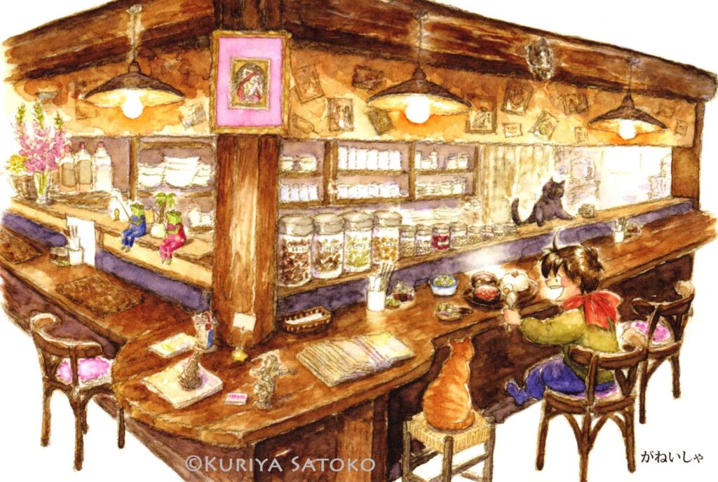 Kuriya Satoko Postcard 栗谷さと子ポストカード「カンタとハルボの松本城下名店圖絵」（がねいしゃ）