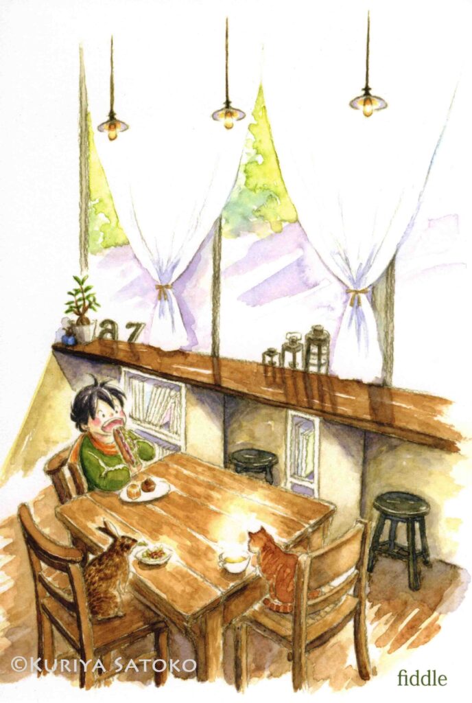 Kuriya Satoko Postcard 栗谷さと子ポストカード「カンタとハルボの松本城下名店圖絵」（fiddle）