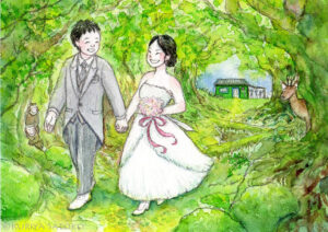 Kuriya Satoko portrait 栗谷さと子　ウェディング　似顔絵