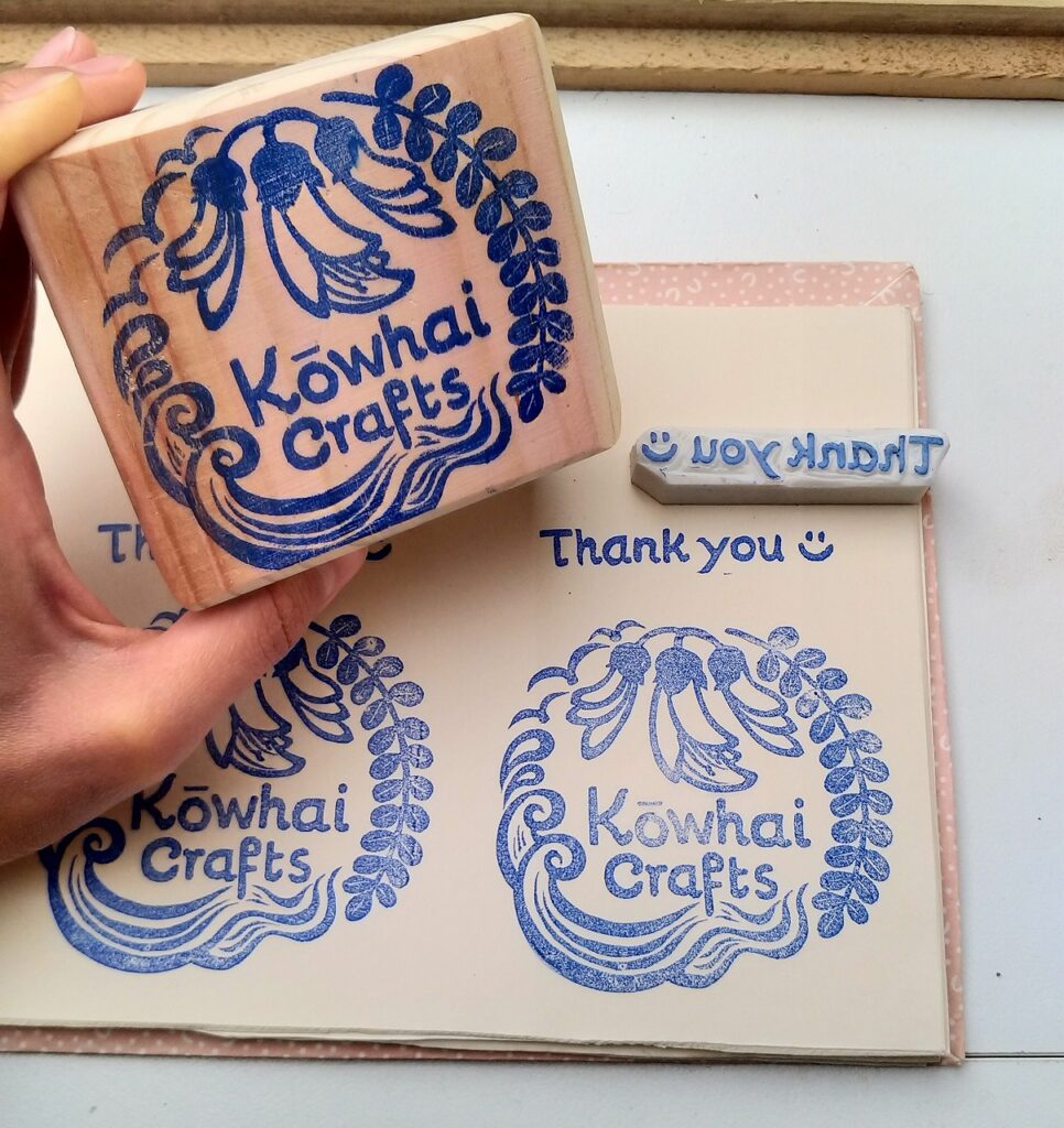 Kowhai Crafts logo stamp Thank you 栗谷さと子　スタンプ　消しゴムハンコ