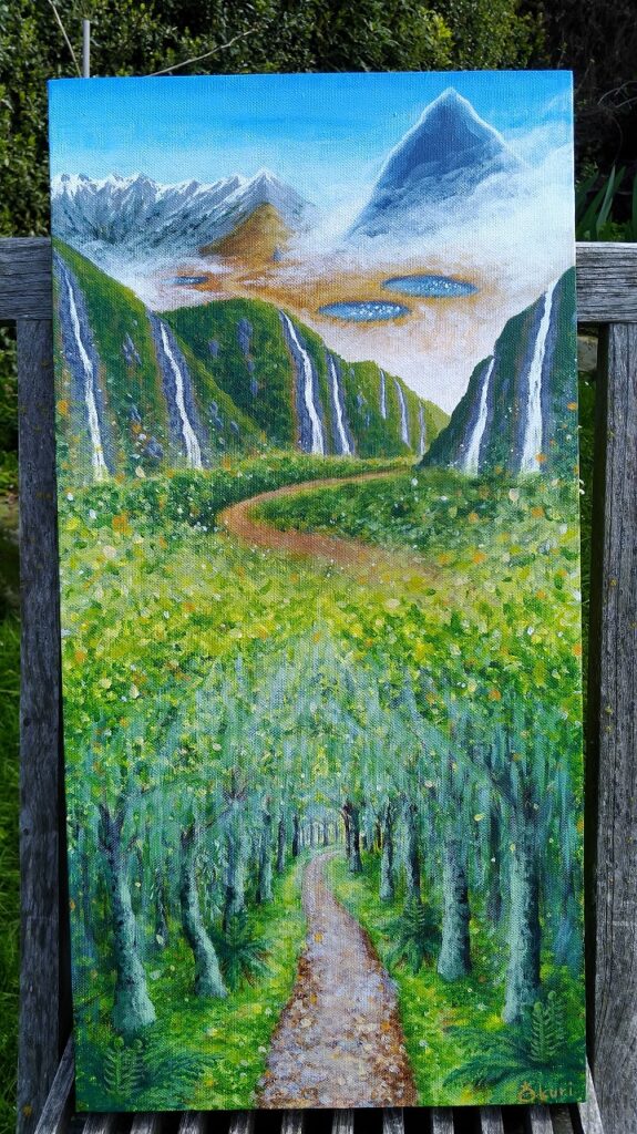 栗谷さと子　風景画　ミルフォードトラック　Satoko Kuriya Painting Milford Track